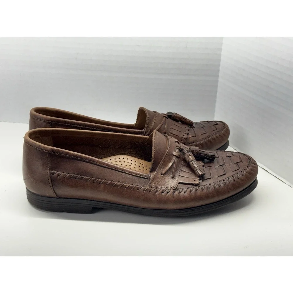 Earth Shoe Dale Men's Size 9 D Brown Leather Slip On‎ Tasseled Loafer Flats